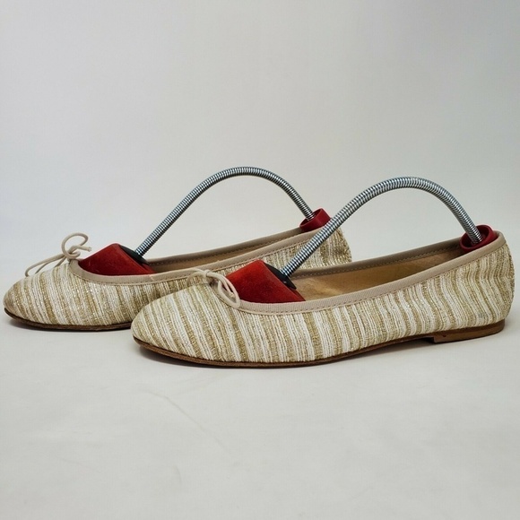 Anniel Scarpine Striped Ballet Flat Cream Gold 9 - Picture 2 of 11